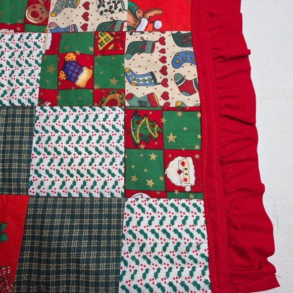 Homemade Christmas Quilted Patchwork Runner Santa Snowman Stockings Holly 38 in - Picture 2 of 4